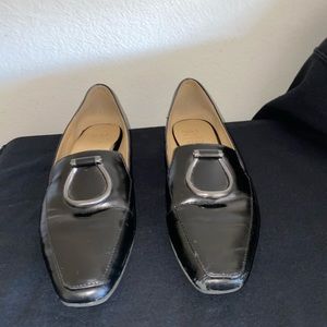 black leather loafers